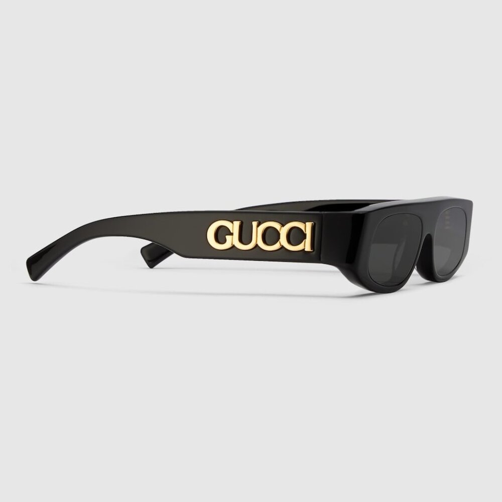 GUCCI GEOMETRIC SHAPED FRAME BLACK FOLD LOGO SUNGLASSES